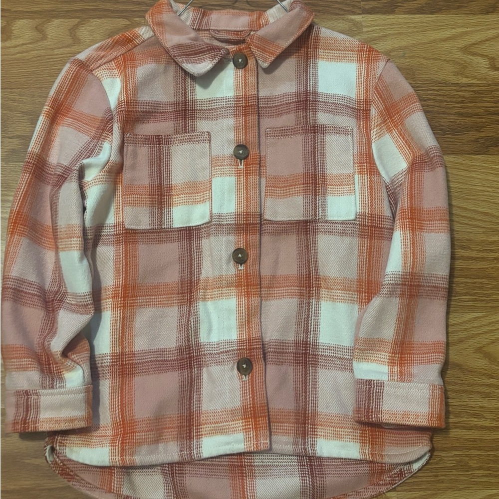 Old Navy Kids Plaid Button Down Shirt in Pink, Orange, and White